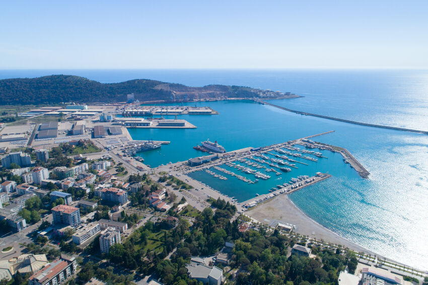 The seaport in Bar with moored boats and yachts