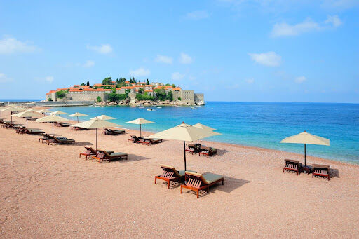 Beach and hotel island Sveti Stefan in Montenegro